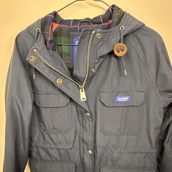 Penfield Women's Rain Jacket Coat Navy Blue Canvas Hooded Medium Water Resistant - Picture 6 of 6
